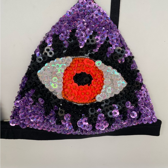 Discount Universe Eye Bra Top purple RARE rave festival bikini sequined EDC Sz S - Picture 6 of 15